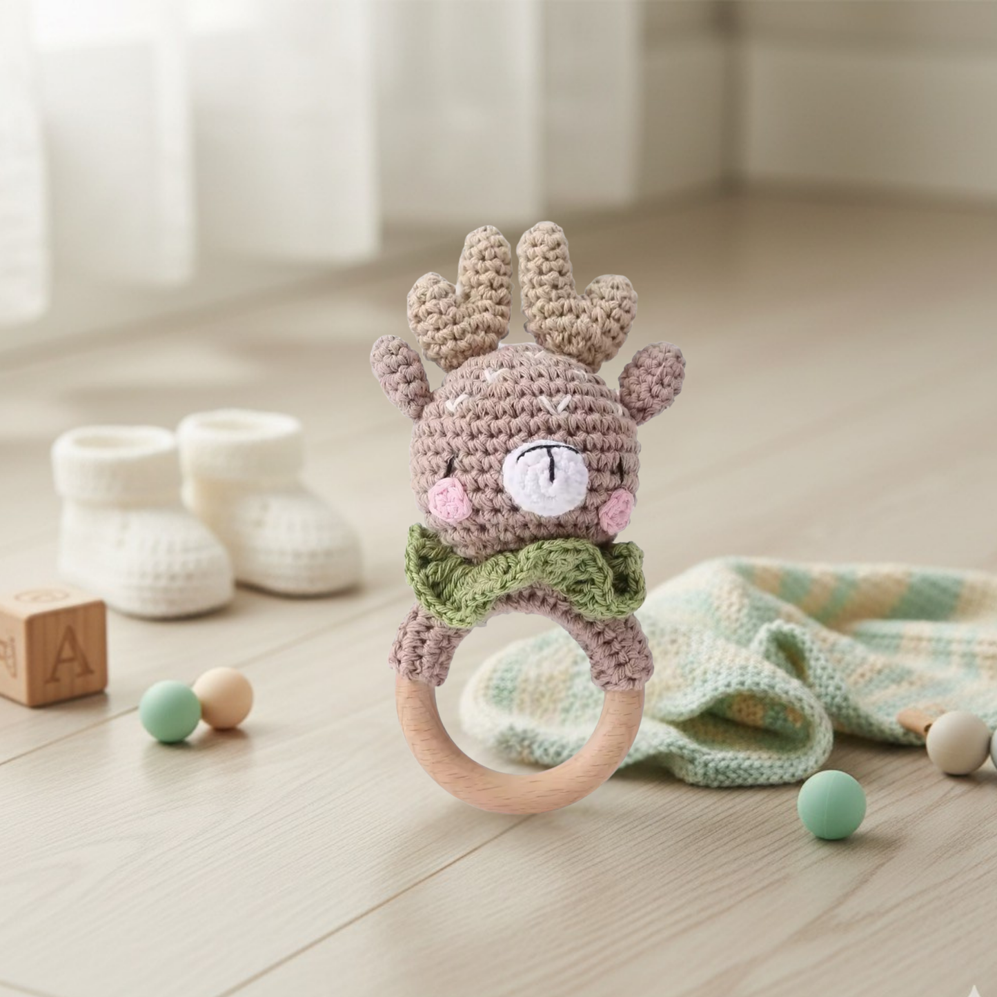 Anneaux de Dentition en Crochet & Bois Naturel