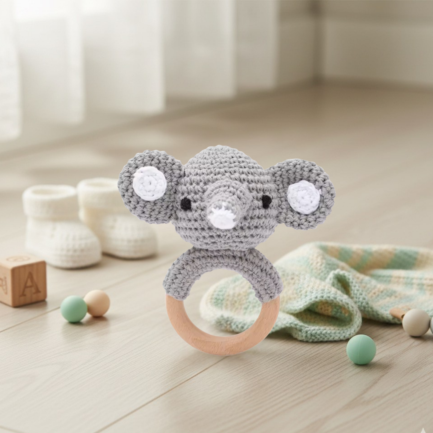 Anneaux de Dentition en Crochet & Bois Naturel