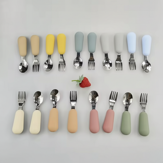 Kit Couverts Bébé Ergonomiques en Silicone et Acier