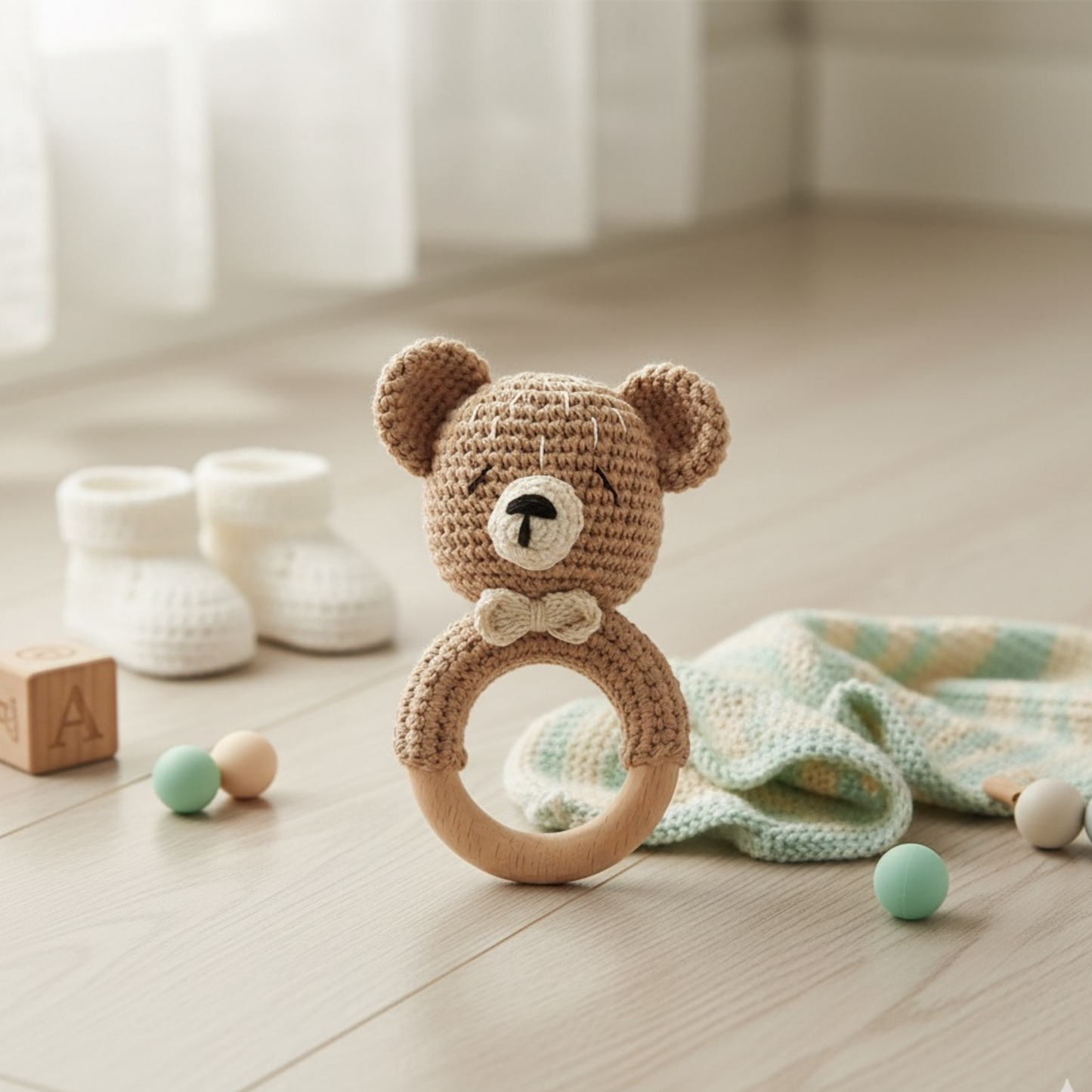Anneaux de Dentition en Crochet & Bois Naturel