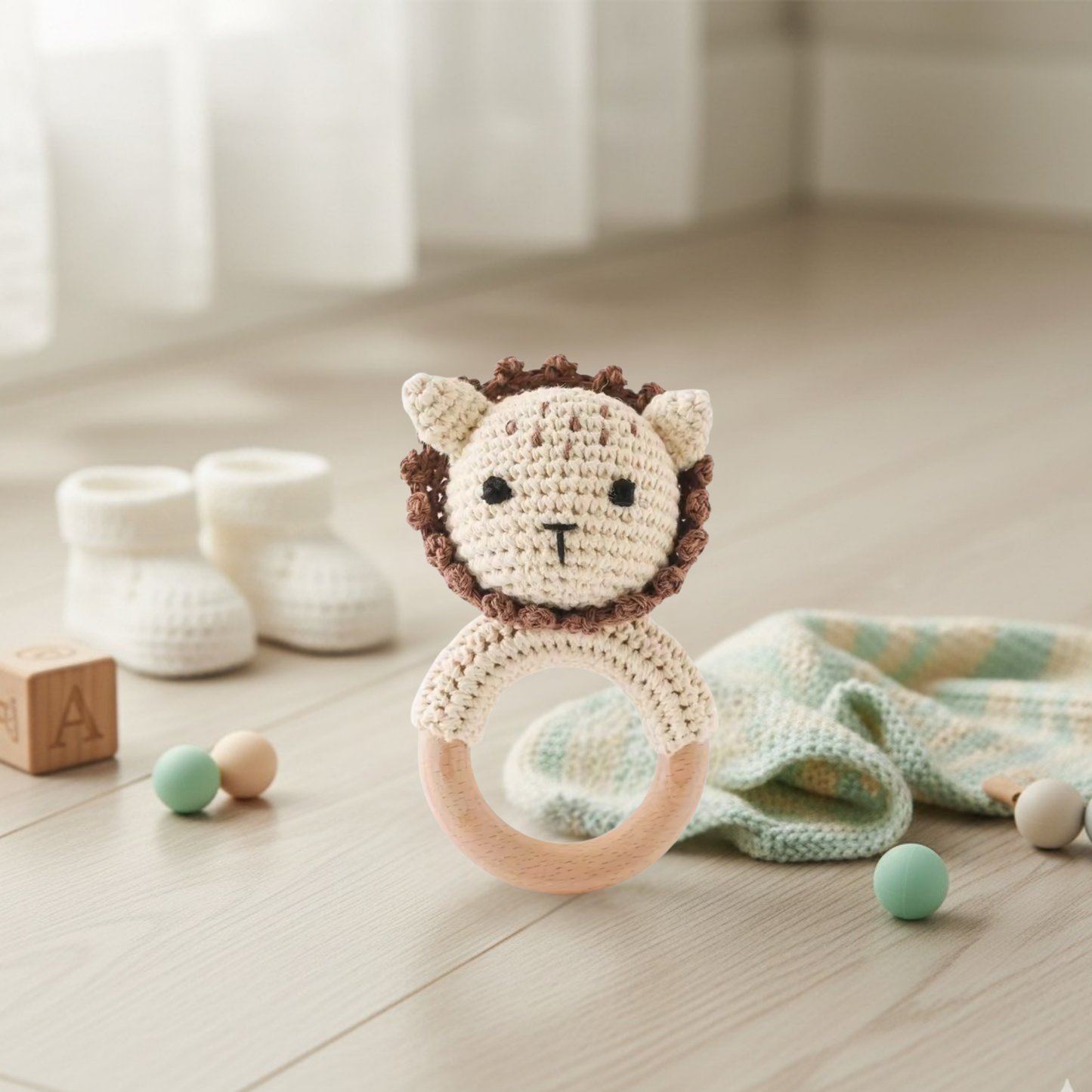 Anneaux de Dentition en Crochet & Bois Naturel