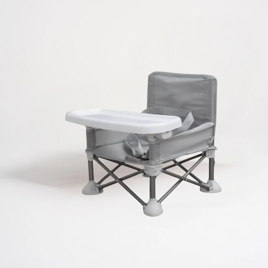 Siège d'appoint portable de couleur noire pour bébé, pliant, avec plateau de repas amovible blanc sur fond clair