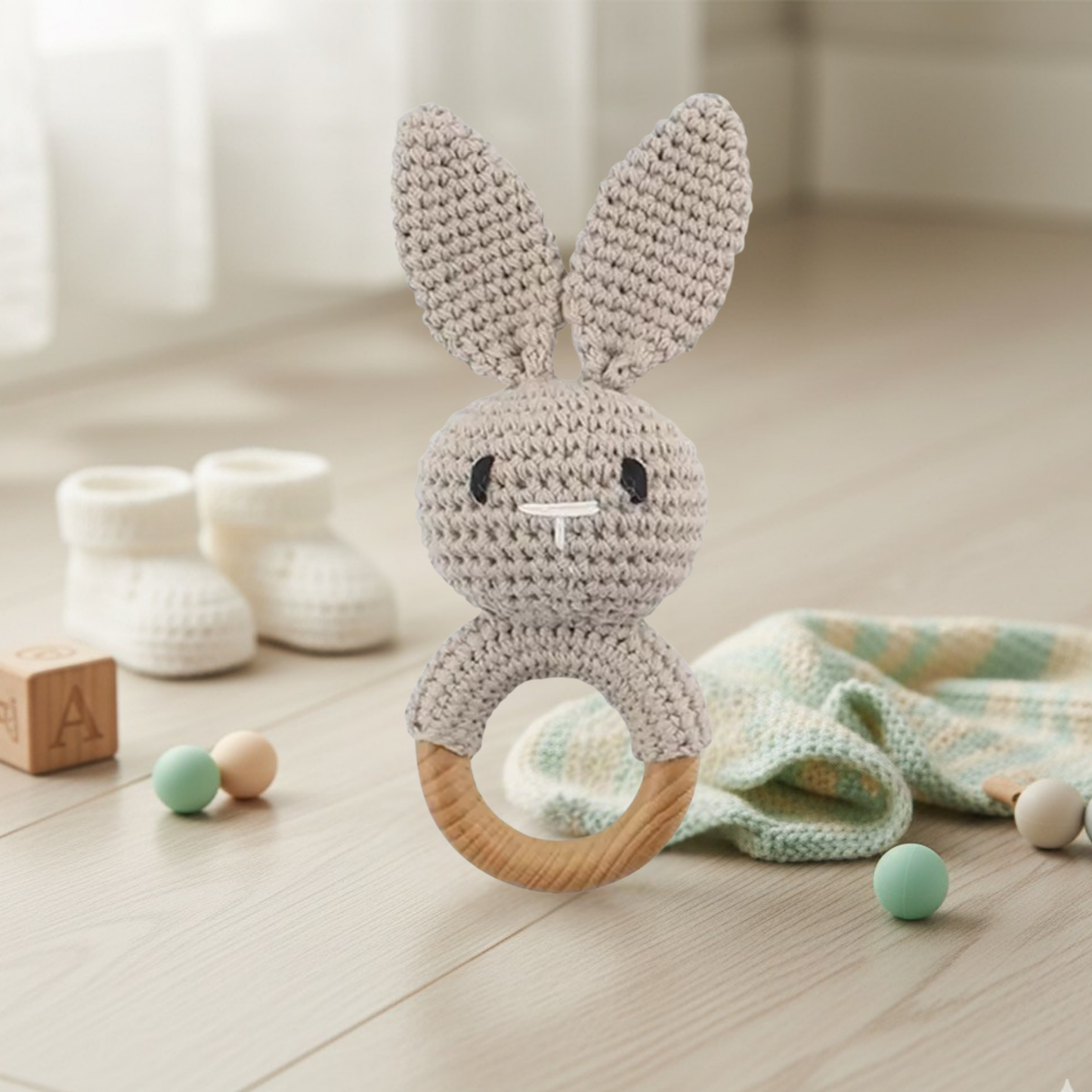 Anneaux de Dentition en Crochet & Bois Naturel
