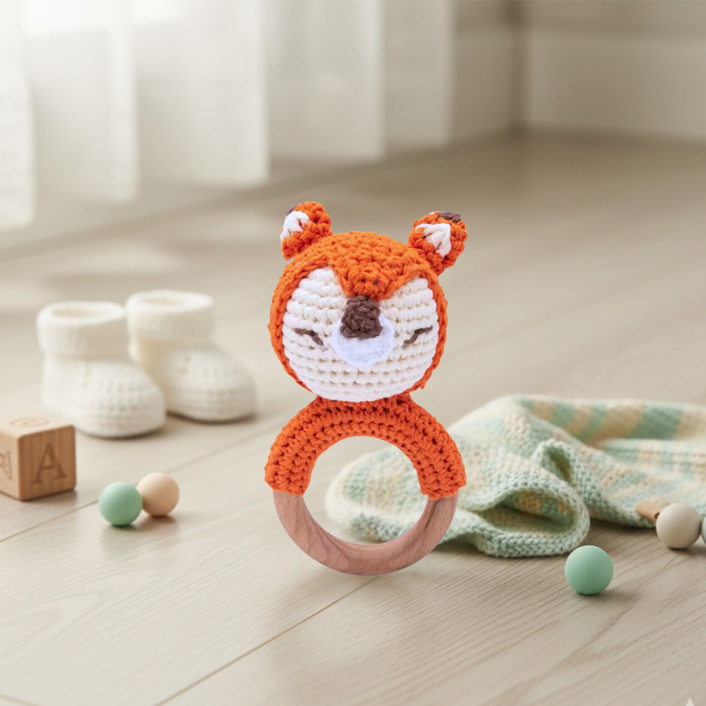 Anneaux de Dentition en Crochet & Bois Naturel