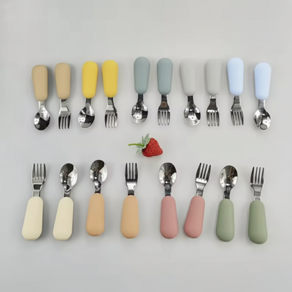 Kit Couverts Bébé Ergonomiques en Silicone et Acier