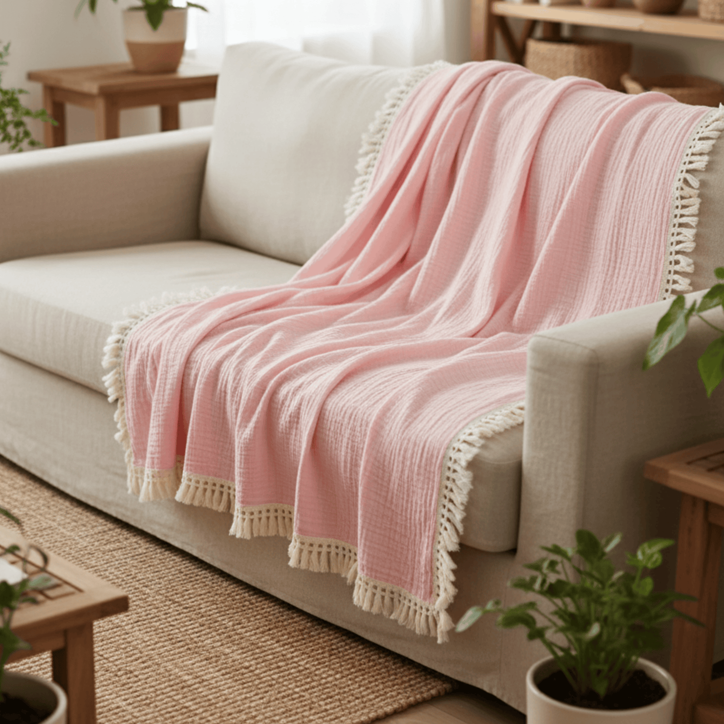 Couverture Mousseline de Coton 120x100cm/80x65cm– Collection Uni