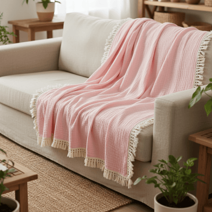 Couverture Mousseline de Coton 120x100cm/80x65cm– Collection Uni