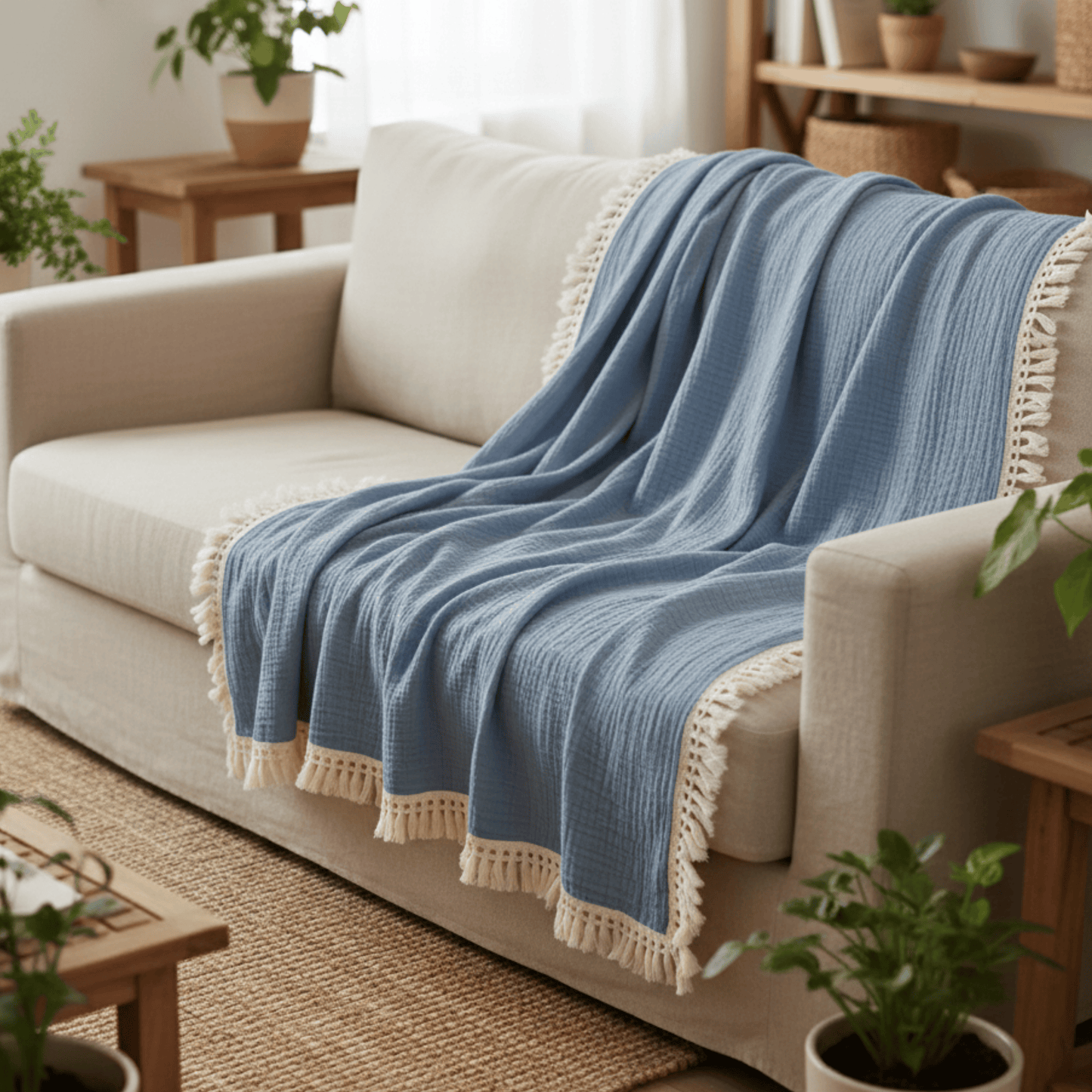 Couverture Mousseline de Coton 120x100cm/80x65cm– Collection Uni
