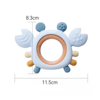 Anneau de Dentition 2-en-1 en Silicone & Bois - Crabe Malicieux