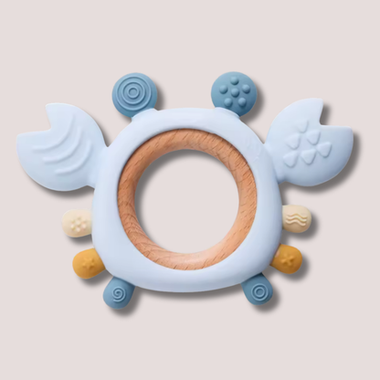 Anneau de Dentition 2-en-1 en Silicone & Bois - Crabe Malicieux
