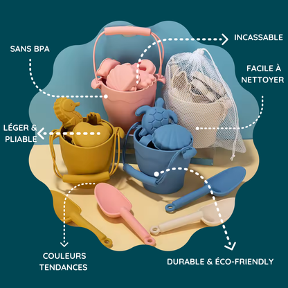 Kit de Plage en Silicone - Seau et Moules d'Animaux