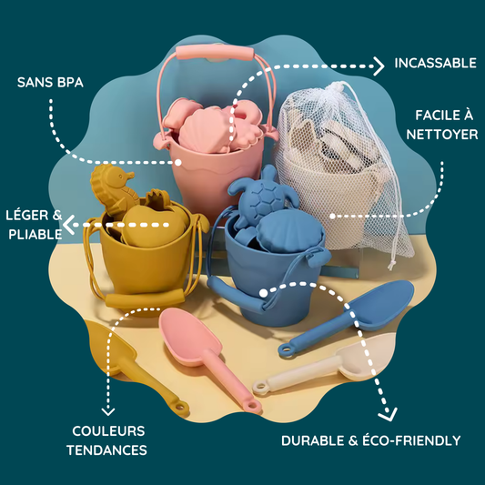 Kit de Plage en Silicone - Seau et Moules d'Animaux