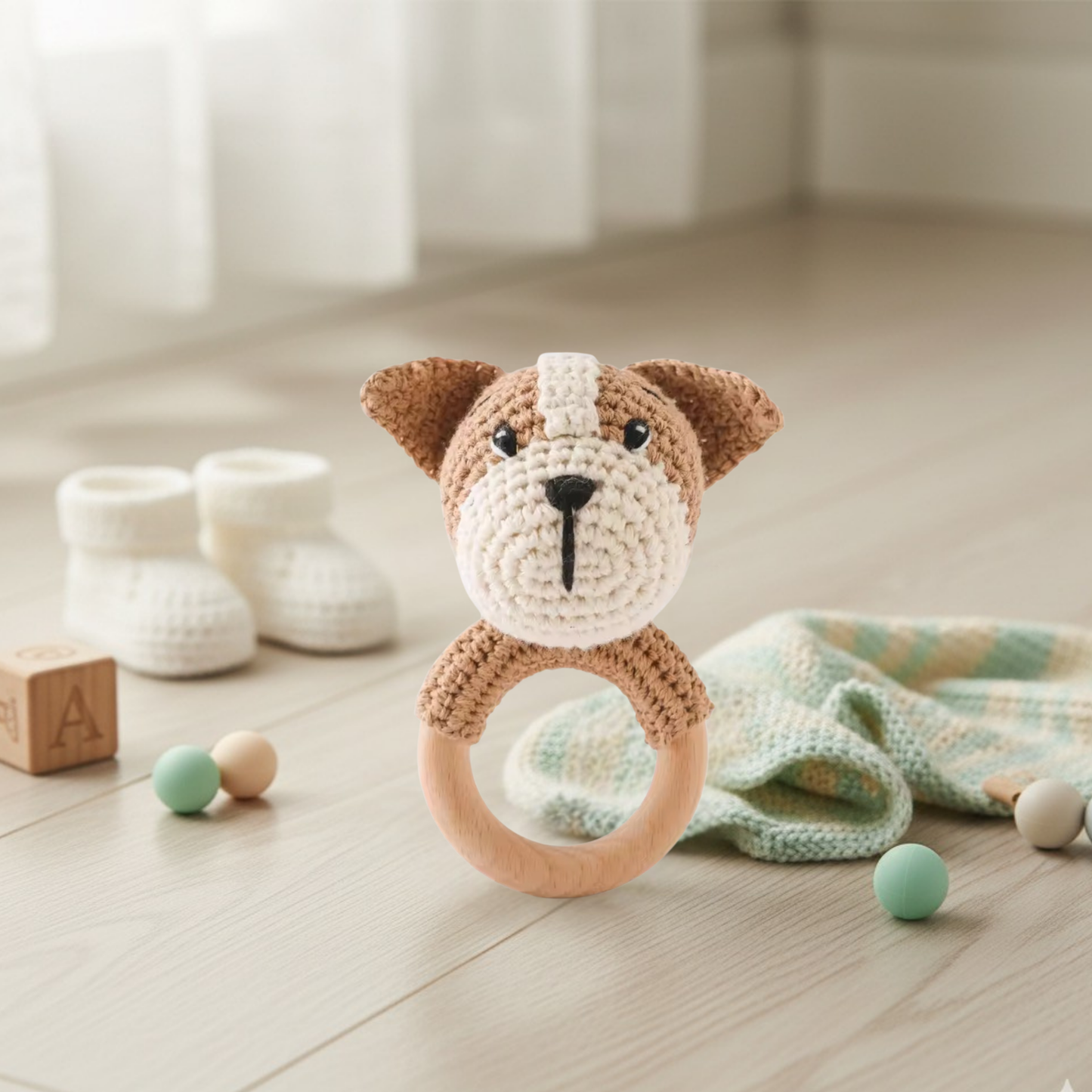 Anneaux de Dentition en Crochet & Bois Naturel
