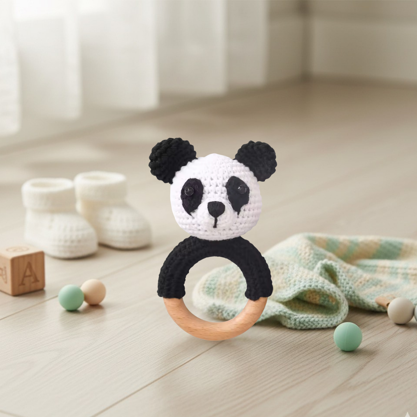 Anneaux de Dentition en Crochet & Bois Naturel