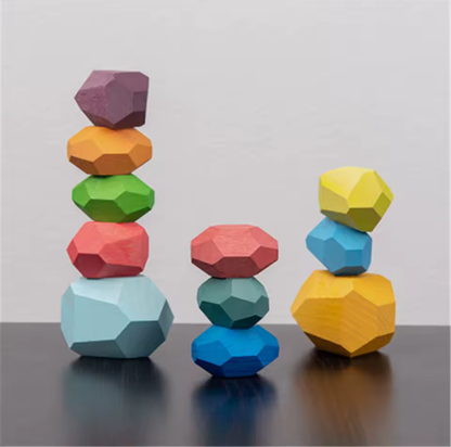 Pierres à Empiler en Bois - Jeu d'Équilibre 11 pièces