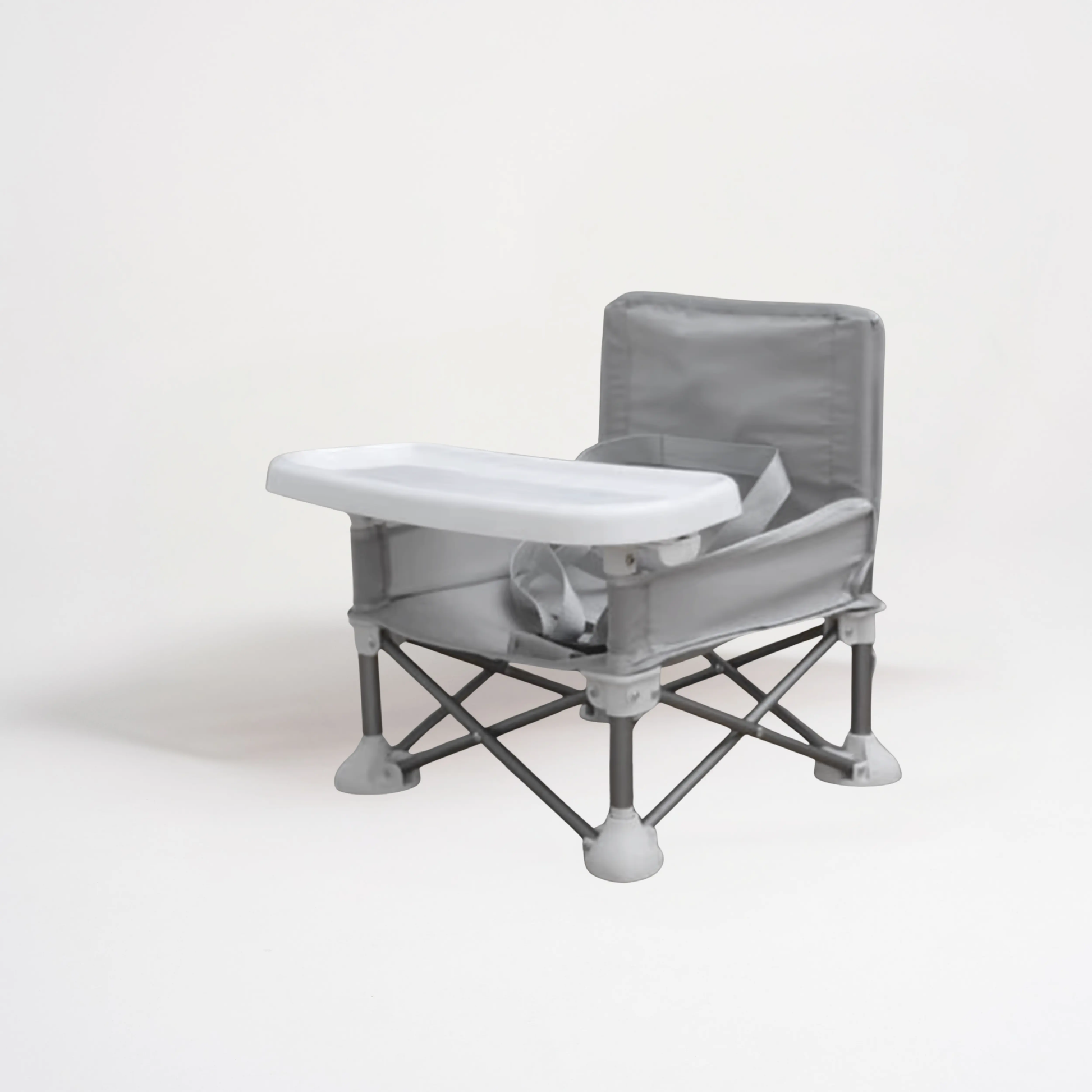 Siège d'appoint portable de couleur noire pour bébé, pliant, avec plateau de repas amovible blanc sur fond clair
